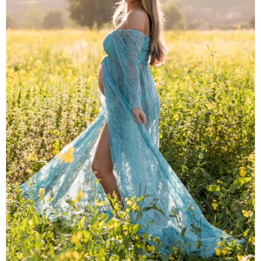 Blue Off-Shoulder maternity gown